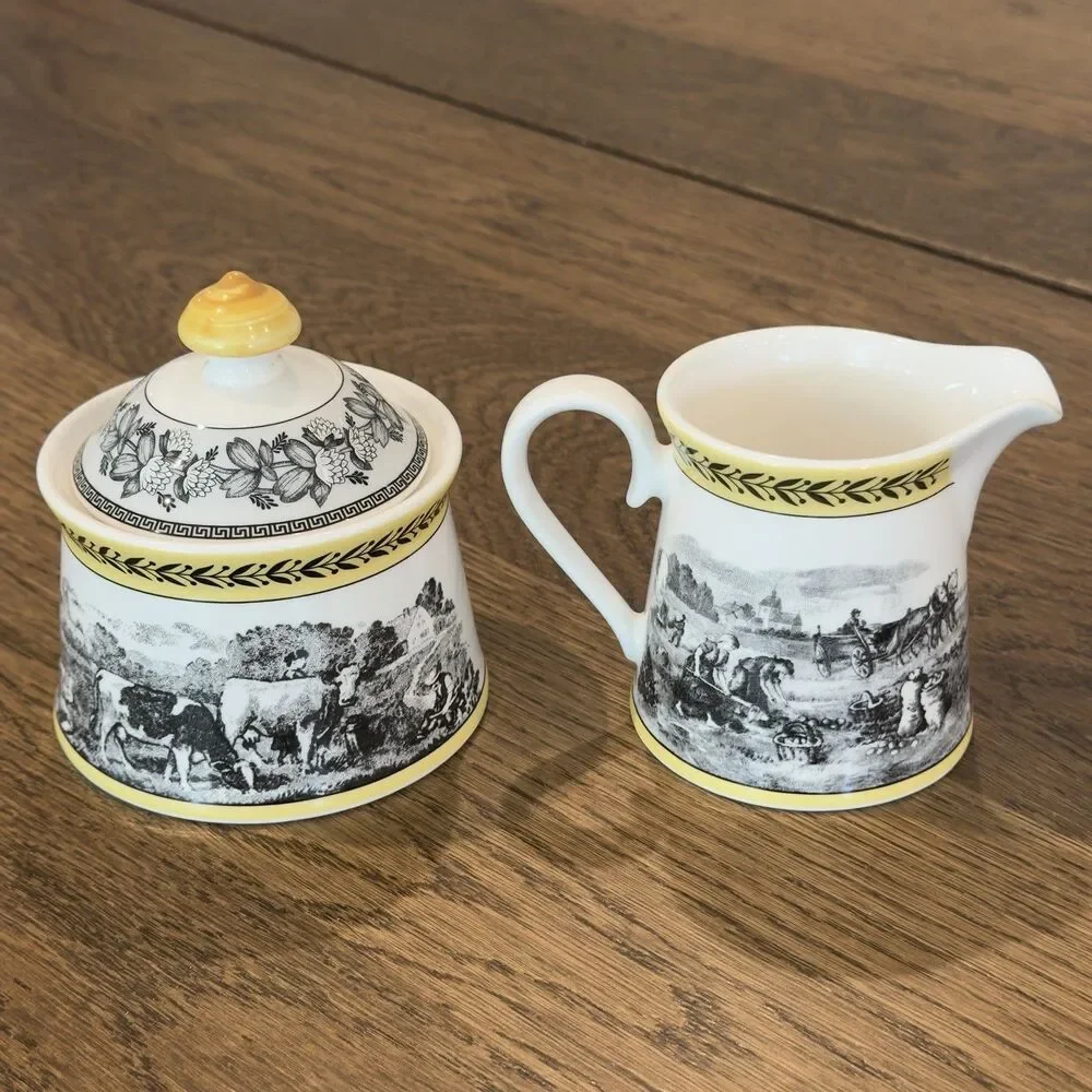 Villeroy & Boch Auden Ferme Sugar Bowl Creamer Set W/Lid Made In Germany Yellow